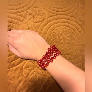 Elegant Red Spiral Beaded Bracelet